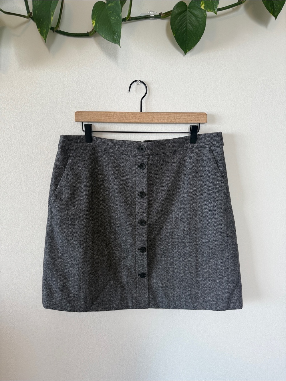 J Crew Classic Gray Button-Front Wool Blend Skirt